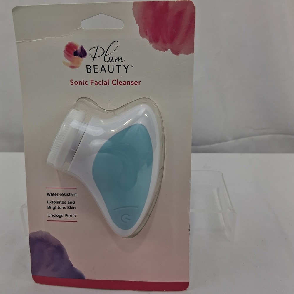 Plum Beauty Sonic Facial Cleanser White Teal 2-Speed Water-Resistant Model 8215p
